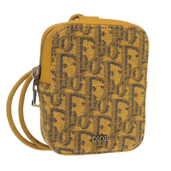 Christian Dior Trotter Canvas Shoulder Bag Yellow Silver Auth 100623V - Picture 1 of 15